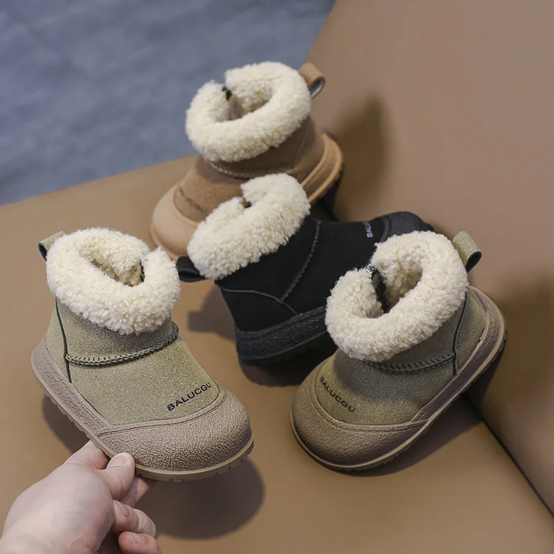 

Cowhide Children's Winter Snow Boots Warm Suede Kids Cotton-padded Shoes Boys Girls Fashion Shoes