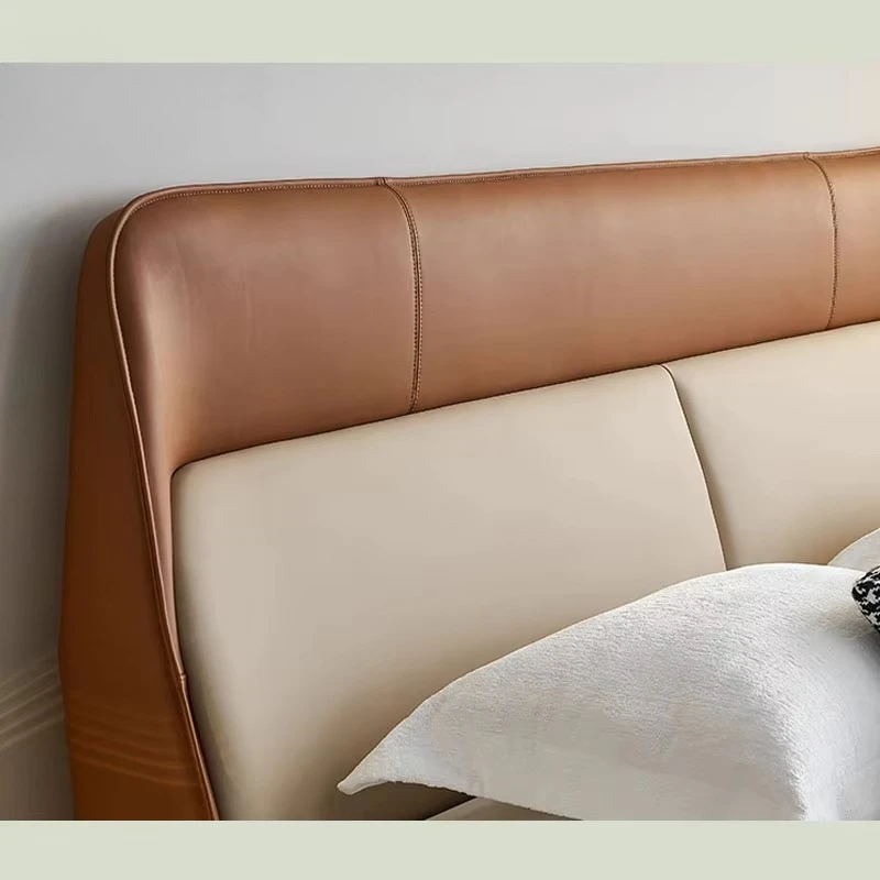 Modern Luxury Bedroom Sets Soft Leather Upholstered Bed with Minimalist Design Italian Bedframe and Storage Feature