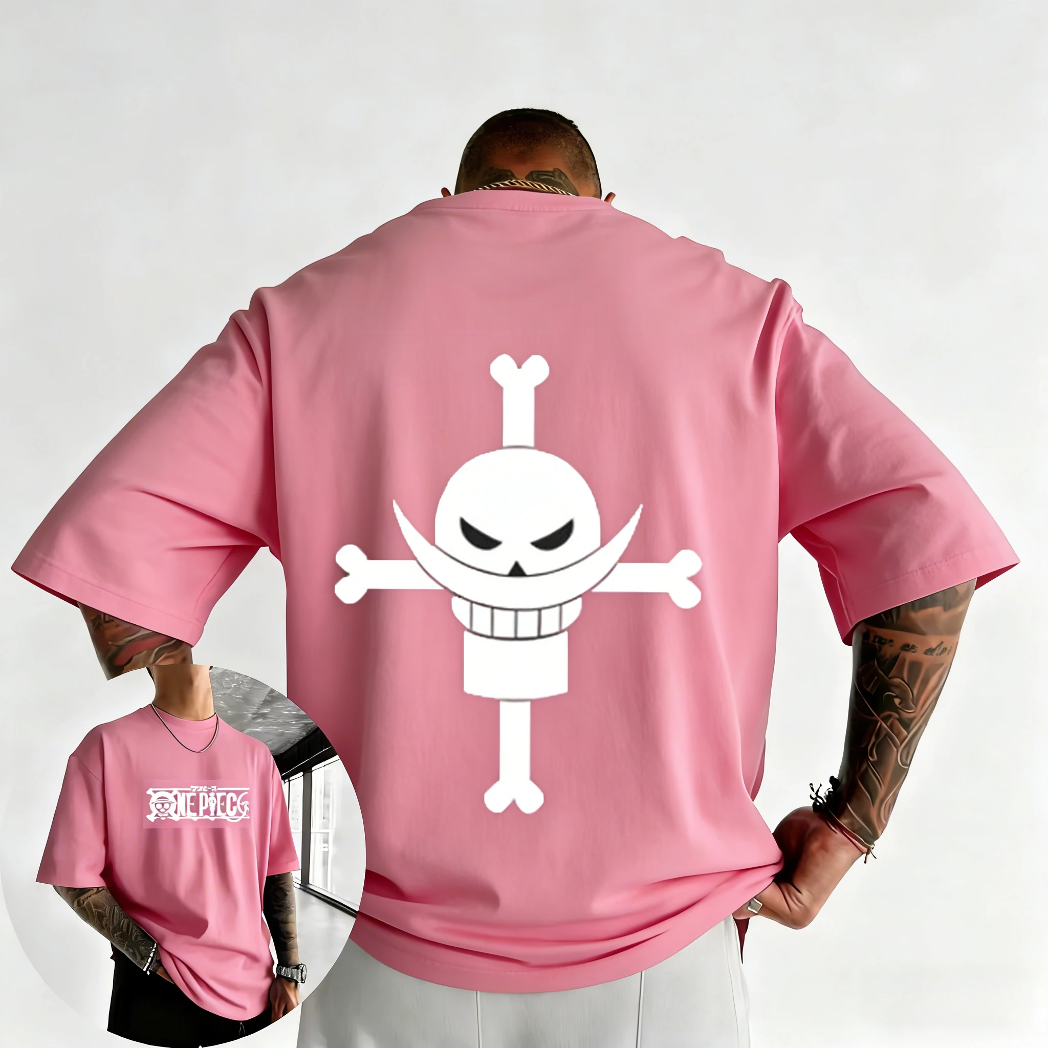 ONE PIECE Anime Double Sided Printed Summer Cotton T-shirt Men's and Women's New Harajuku Large Loose Casual Parent Child Top