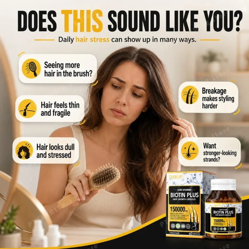 Hair Skin Nails Support Capsules, Biotin 5000mcg with Keratin Vitamins A C D E B6 B12 Folate Zinc Healthy-looking Hair