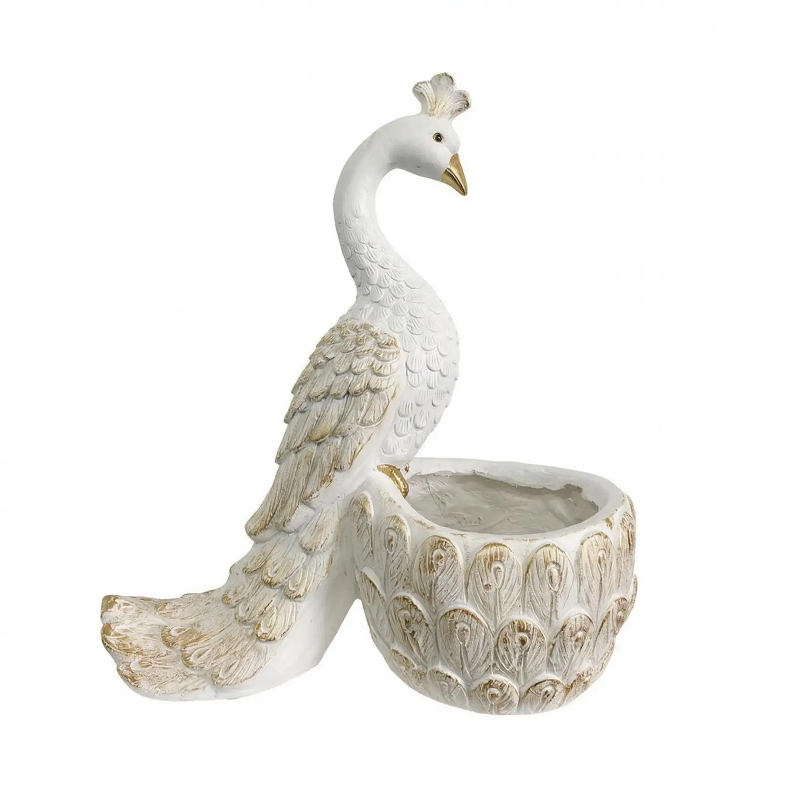Peacock-Shaped Planter Distressed Carved Peacock Planter Elegant Creative Plants Pot for Courtyard, Balcony, Entryway