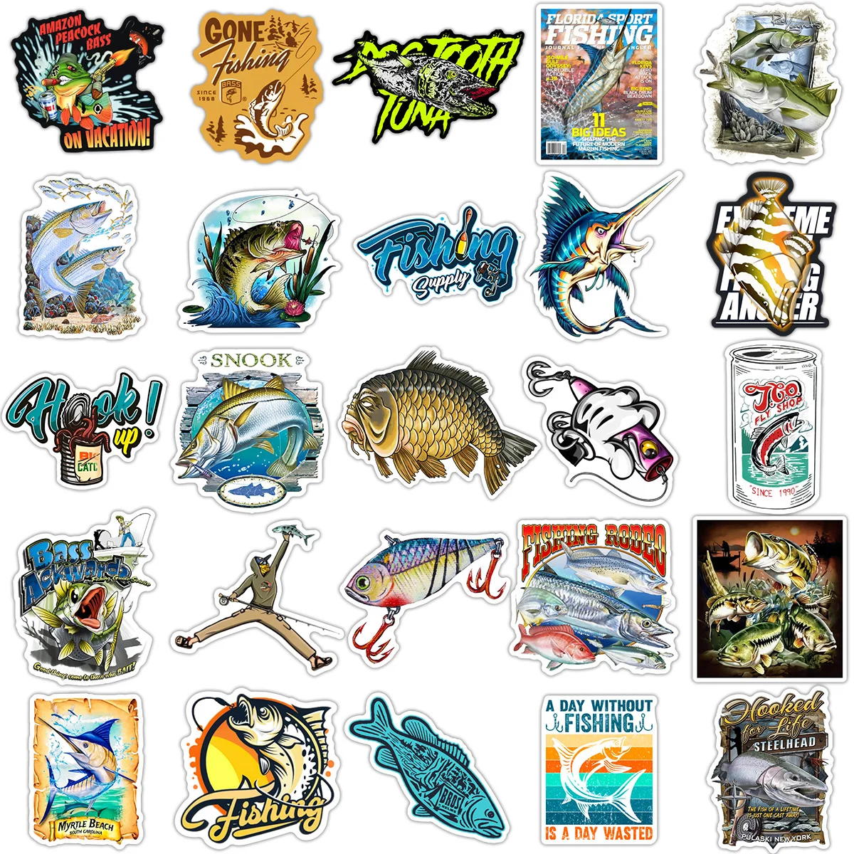 NUNATAK  Fishing Stickers 50P/1Bag Fishing Box Paster Lure Box Sticker Waterproof Sticker Sea Fishing Sticker Bass Fish Stickers