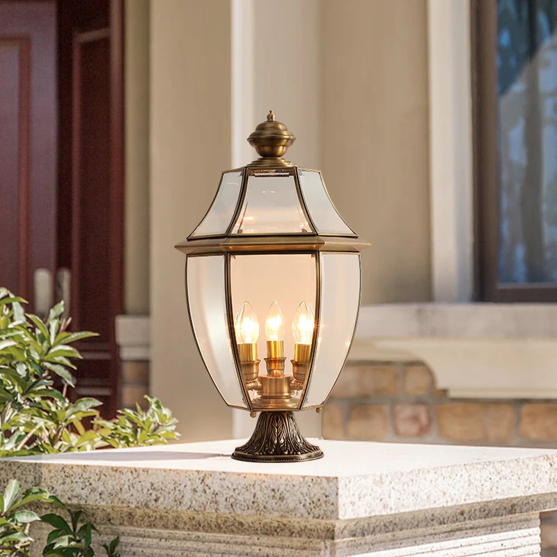 TEMOU Outdoor Classical Brass Garden Landscape Light Simple Patio Pillar IP65 Waterproof Retro Courtyard LED Post Lamp