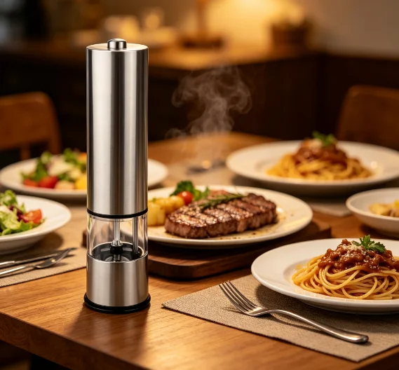 Battery‑Operated Stainless Steel Salt And Pepper Grinder Set With LED Light Household Kitchen Spice Grinding Tool