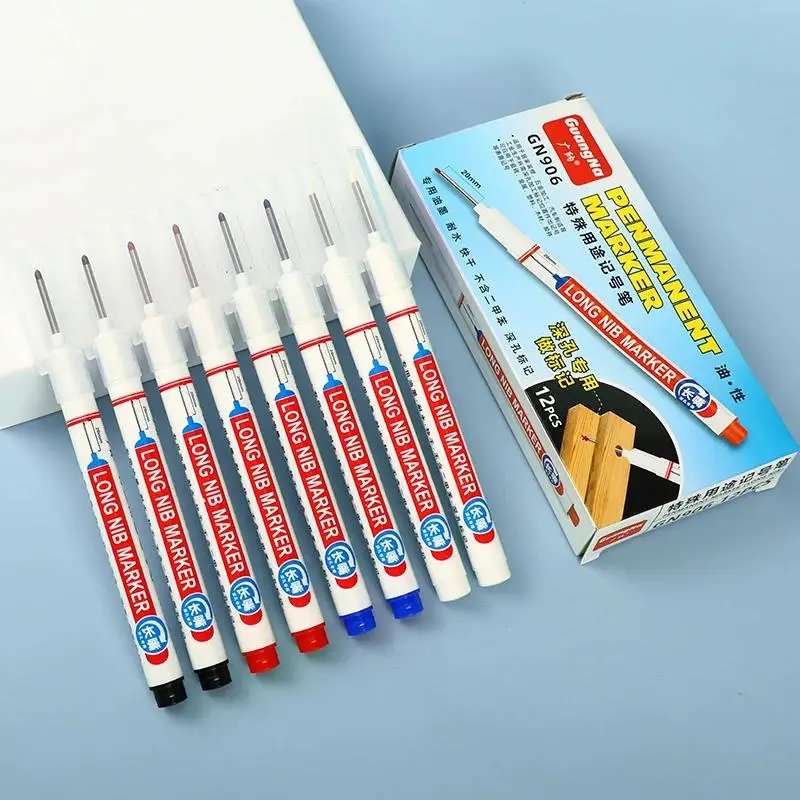 금속 목수용 방수 긴 헤드 마커, 딥 홀 마커 펜, 빨강, 검정, 파랑, 녹색 잉크 목공 도구, 20mm, 세트당 4 개