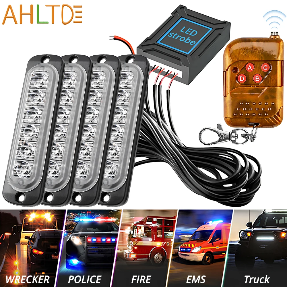 

4x6led Auto Wireless Strobe Light 12v/24v Emergency Flashing Led for Truck Police Car Trailer Fog Lamp Drl White Blue Red Yellow