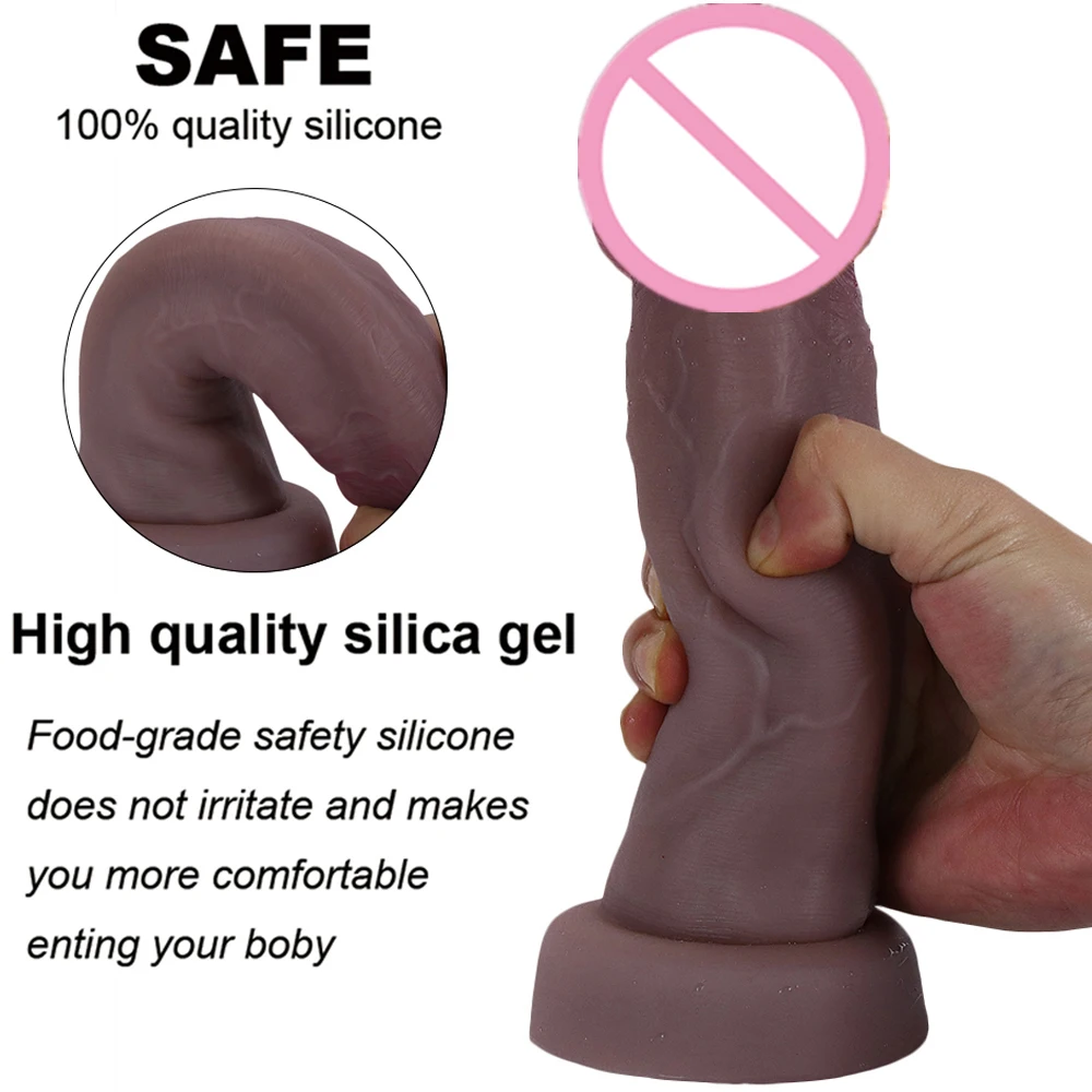 Super Skin Feeling Realistic Dildo Double Layer Silicone Soft Penis Big Glans Suction Cup Lesbian Anal Sex Toys For Two Adult 69