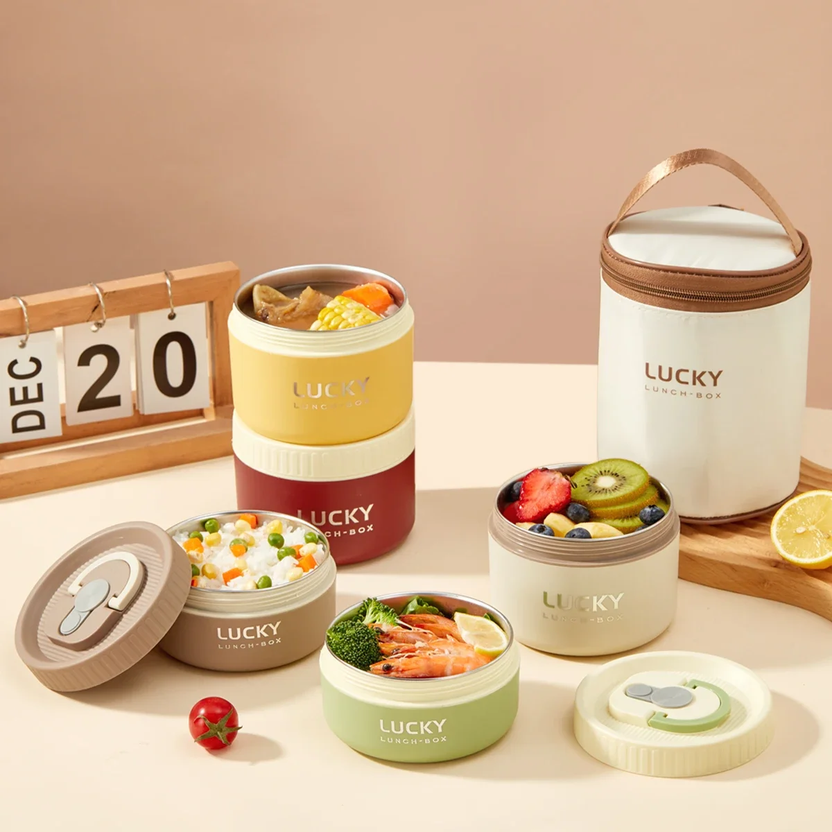 

WORTHBUY Insulated Bento Box Fruit Salad Food Container With Tableware&Thermal Bag Portable Microwave Sealed Lunch Box For Kids