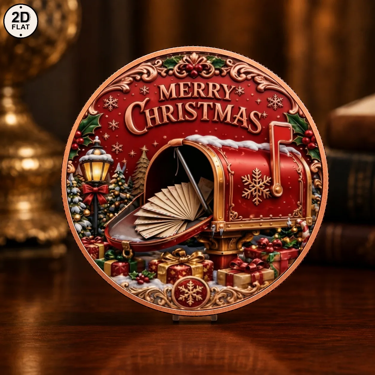 1pc Merry Christmas Mailbox 1oz .999 Fine Copper Challenge Coin Gifts Letters UV Print Collectible Coin Xmas Art Souvenir Gifts