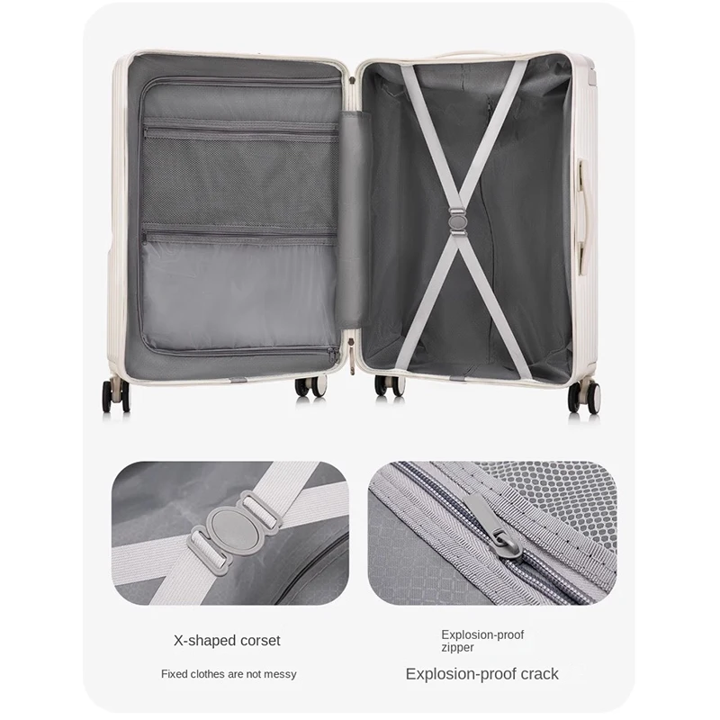 2024 new luggage Front Opening Large Capacity Multi-function Cup Holder Charging Port  Wide lever code Suitcase Silent Wheel