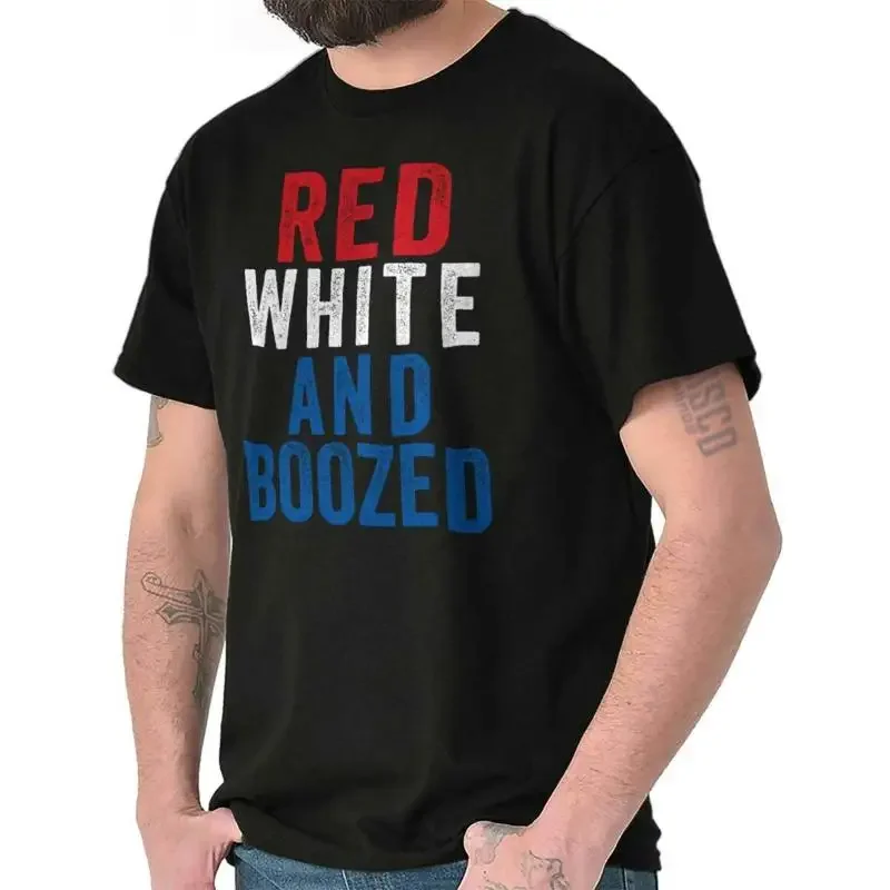 

Red White Boozed USA July 4 Party Drinking Womens or Mens Crewneck T Shirt Tee