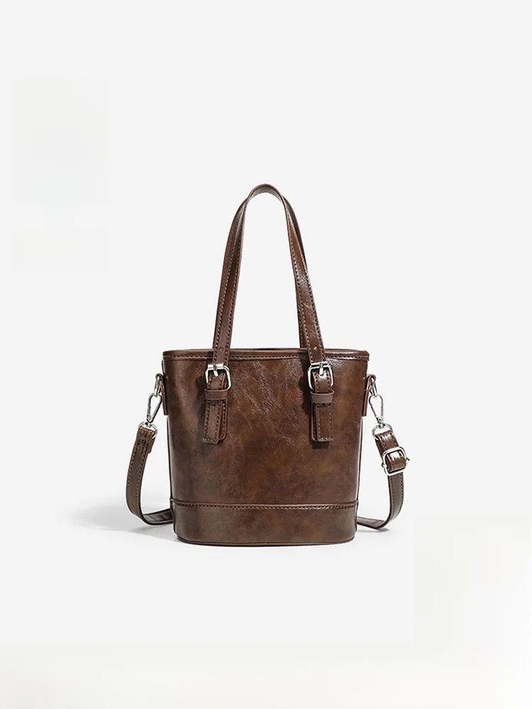 

Polaiya Vintage Bucket Bag Women's Fashionable Shoulder Crossbody Bag for Autumn Winter Versatile Single Strap Zipper Closure