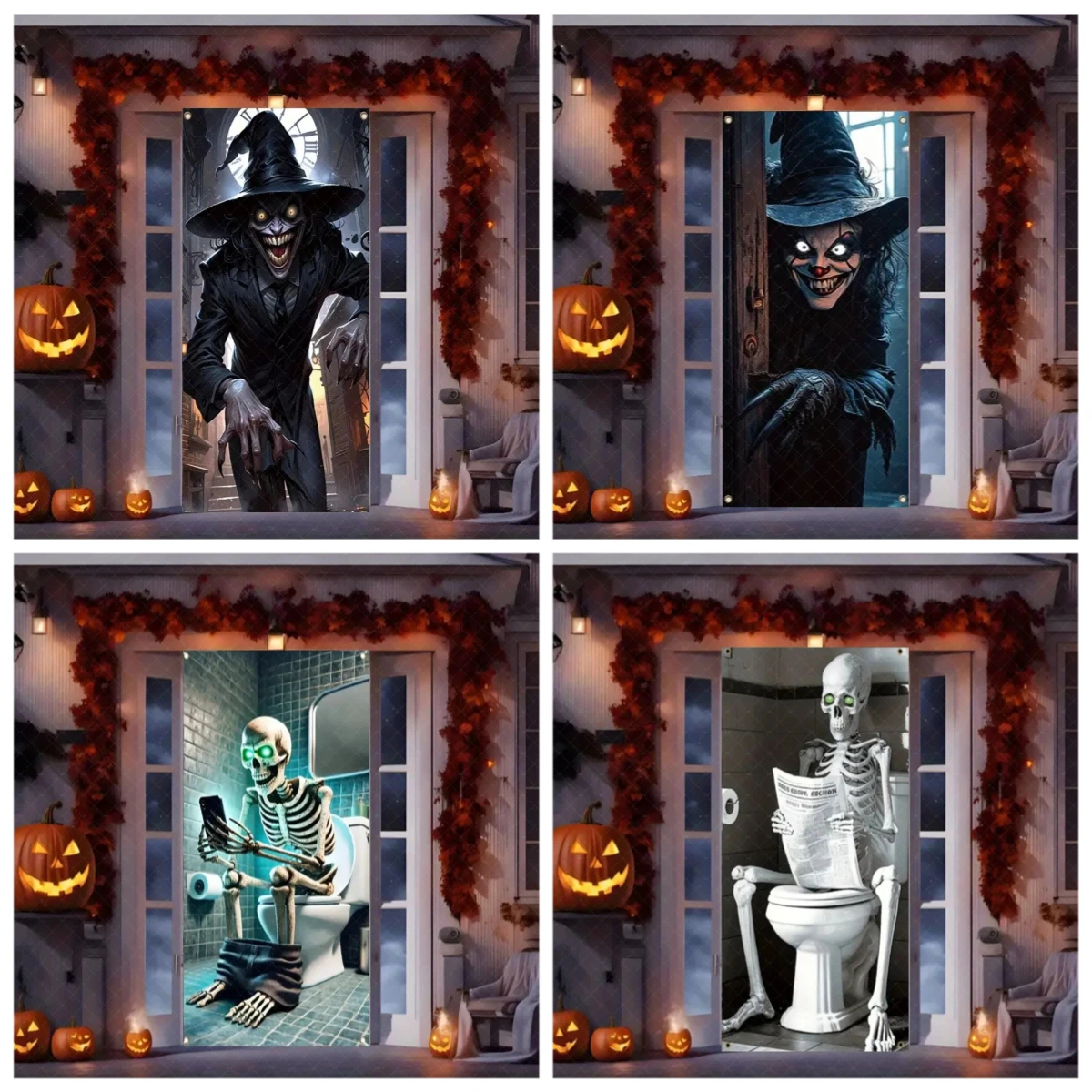 

Horror Halloween Party Decoration Witch Zombie Background Ghosts Joker Super Terrifying Photo Studio Backdrop Door Hanging Banne