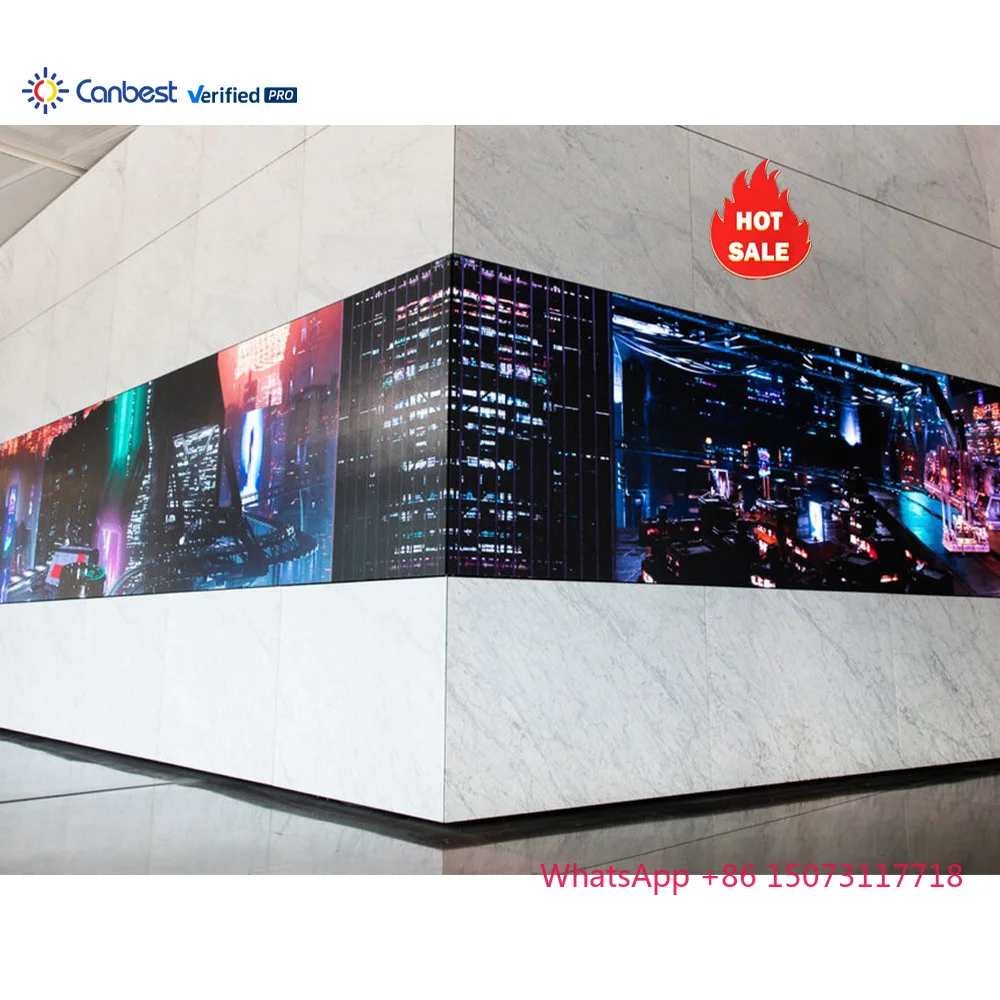 

P2.6 P19 Внутренние светодиодные панели Стена 90 градусов Угол P1.9 19 мм 1,9 мм 26 мм Светодиодная панель дисплея Квадратная колонна Светодиодный экран