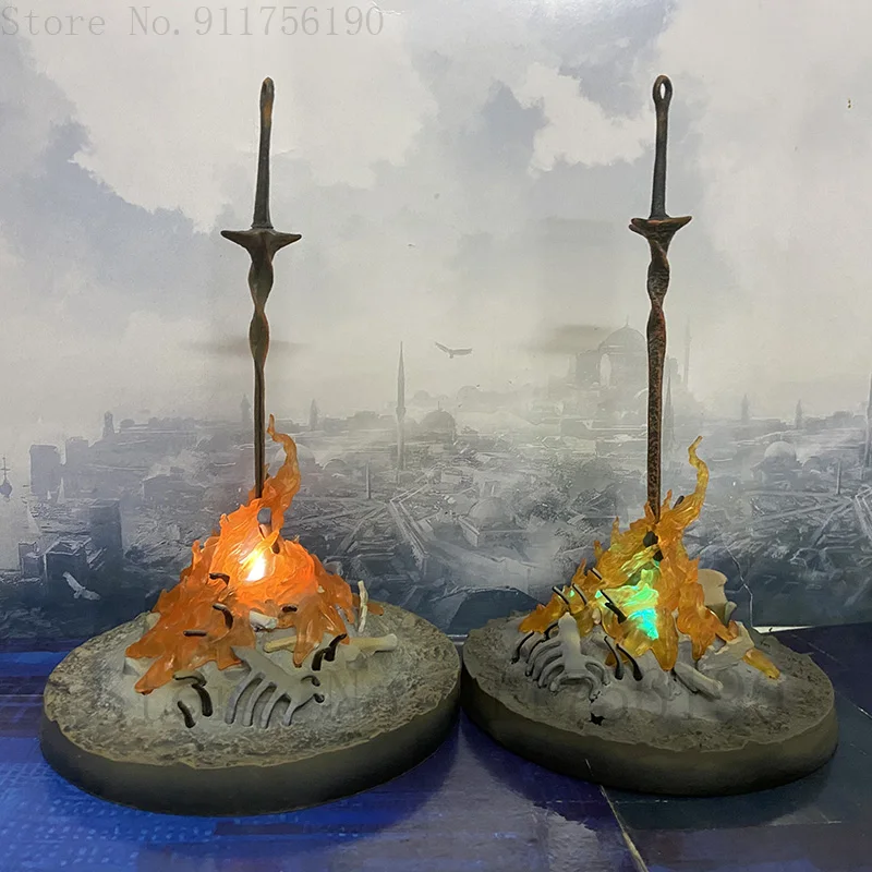 Dark Souls LED ILLUMINATION Bonfire LIT Light-up Statue Glow Sword Glowing Fire Lighting Collectible Action Figure 23CM