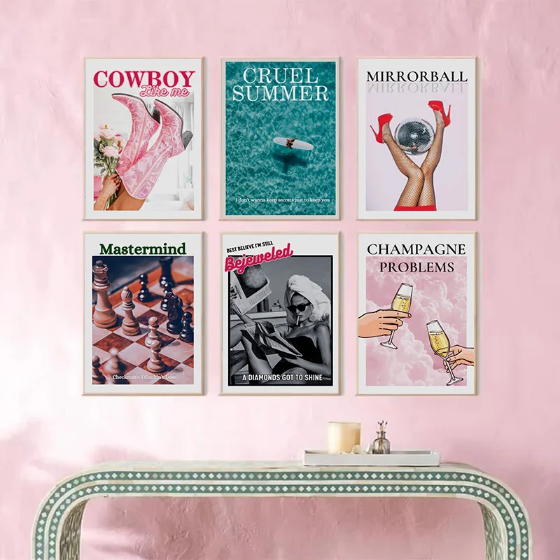 Vintage Music Poster Prints Pink High Heels Goblet Cowboy Wall Art Canvas Paintings Modern Bedroom Aesthetic Home Decor Pictures