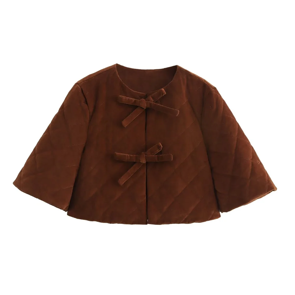 

Taop&Za Autumn New Women's Fashion Casual Versatile Bow Tie Soft Touch Round Neck Short Sleeve Coat