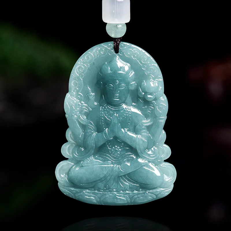 Natural A-grade Blue Water Four-Armed Avalokitesvara Jadeite Pendant Ice-Texture Men's Charms Women's Jewelry Drop Shipping