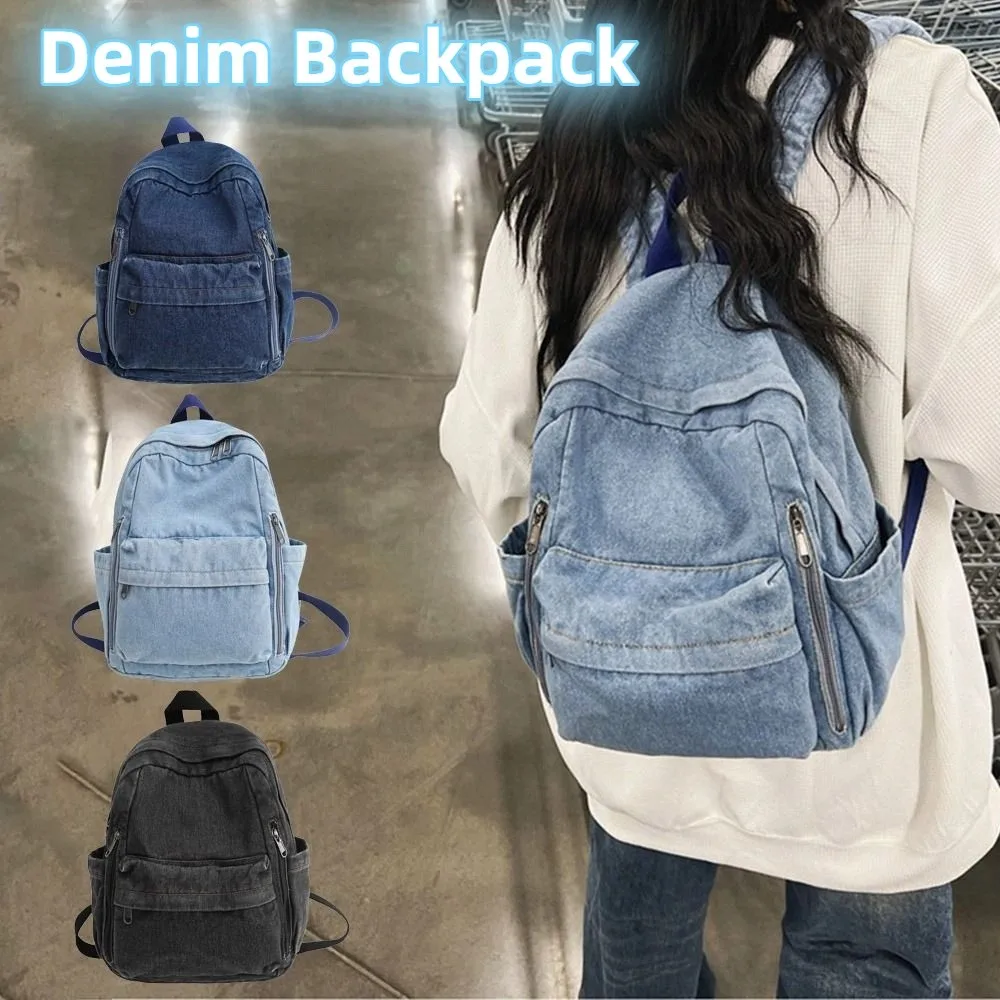 Casual Y2K Denim Backpack Street Style Large Capacity Vintage Handbag Japanese Style Solid Color Solid Crossbody Bag Women&Men