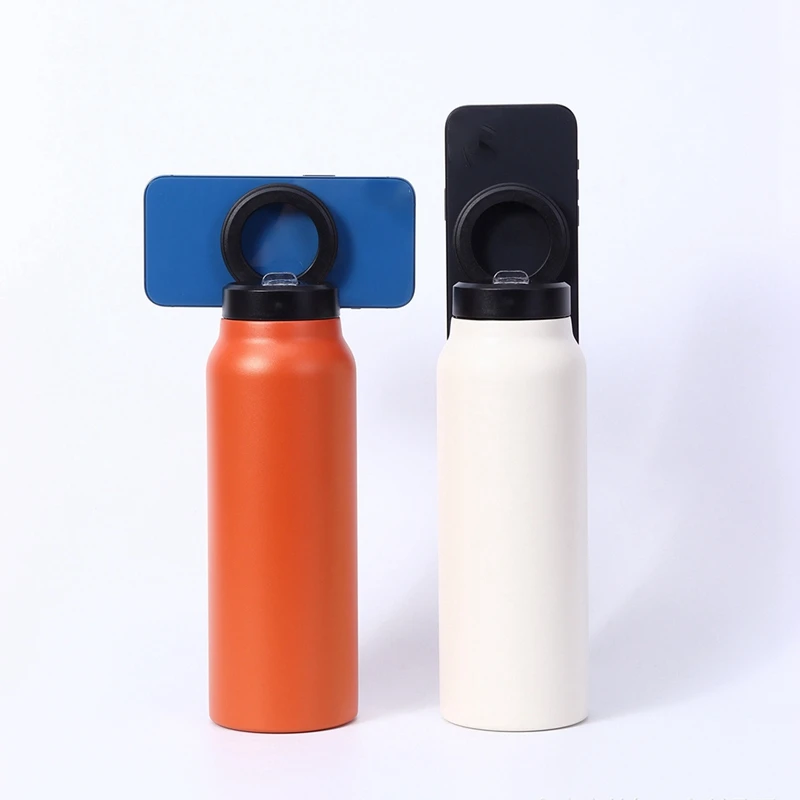 Insulated Water Bottle With Magnetic Phone Holder, Made Of Stainless Steel