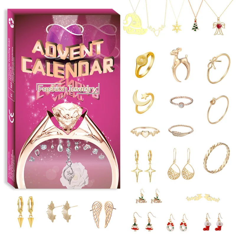 

2024 Christmas Day Countdown Blind Box Creative 24 Digit Jewelry Rings Necklaces And Accessories Random Blinds Boxs Gifts