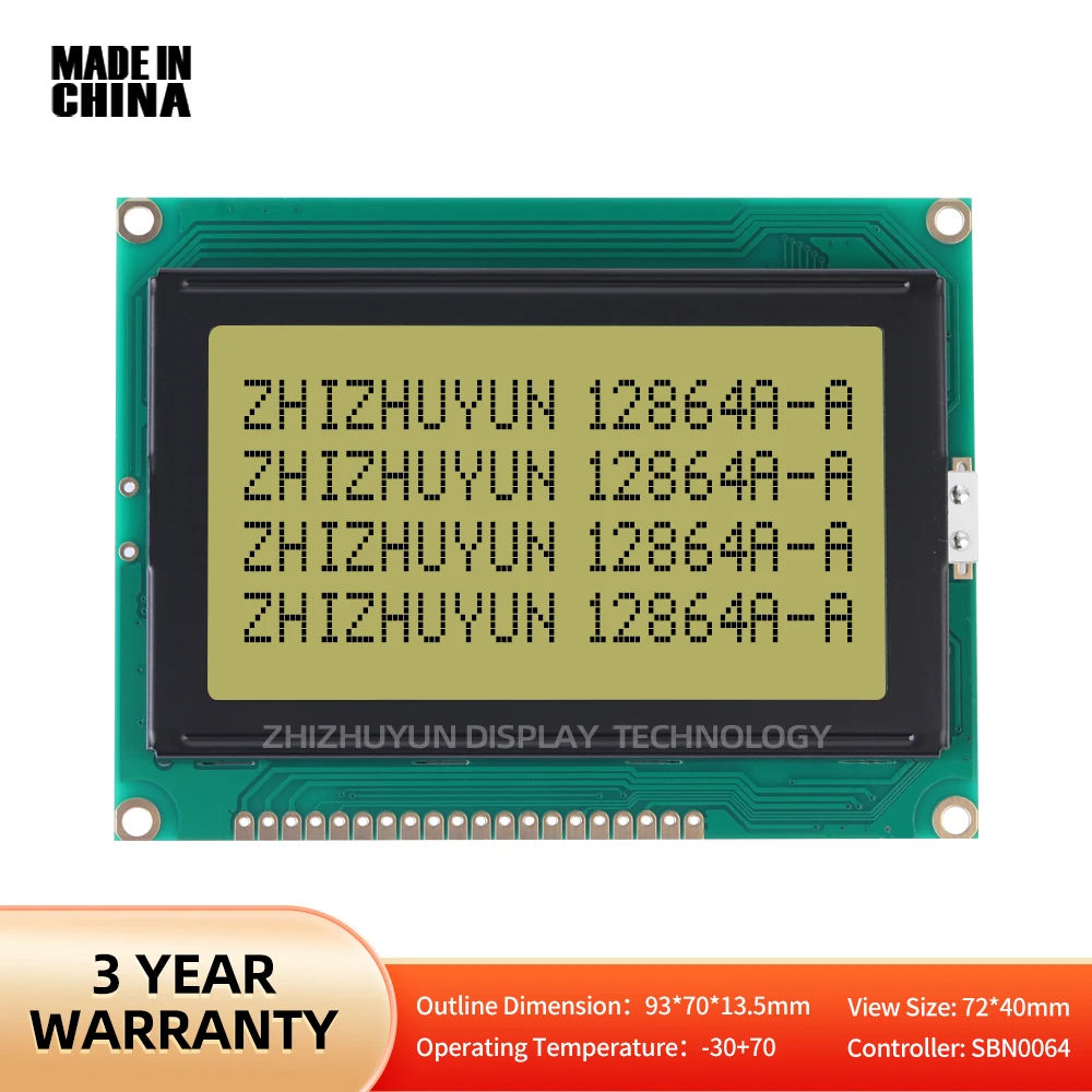 Display LCD Porto Paralelo para Arduino, Pontos do Módulo de Retroiluminação, Amarelo e Verde, LCD12864, 12864A-A