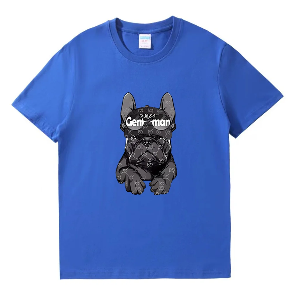 Harajuku French Bulldog Print Summer High Quality 100% Cotton Breathable Men\'s T-Shirt Outdoor Casual Fashion Men\'s Streetwear