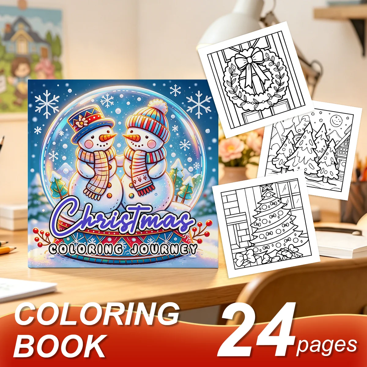 Christmas Coloring Book for Adults Teens, Snow Globe Snowman Winter Xmas Patterns, Stress‑Relaxing Mindfulness Art Activity Book