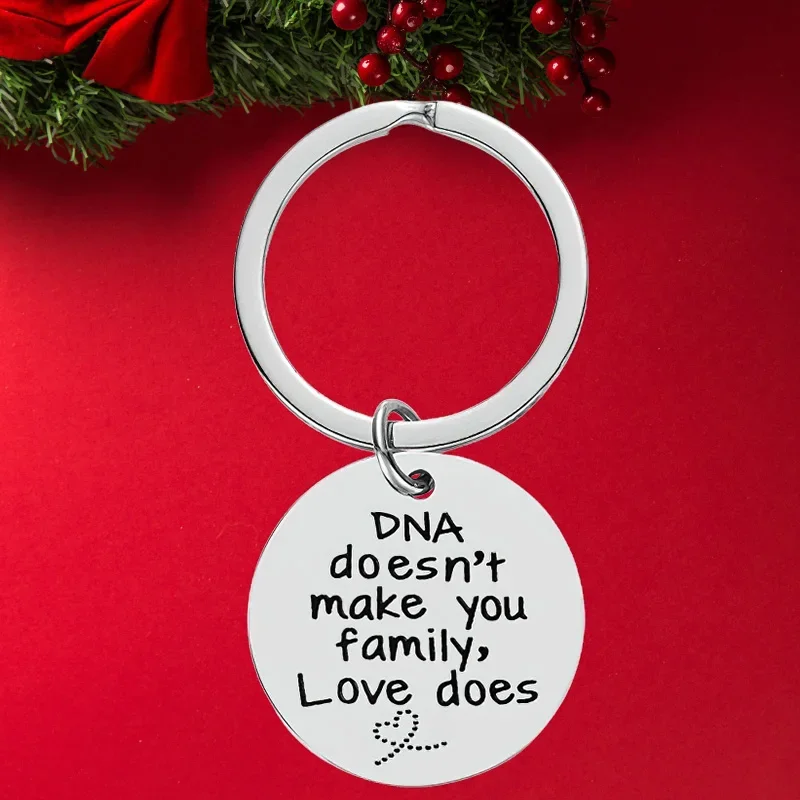 Hot Inspirational Letters Keychain Pendant  Mother Father's Day Key Chains Keyrings DNA Doesn't Make You Family Love Does