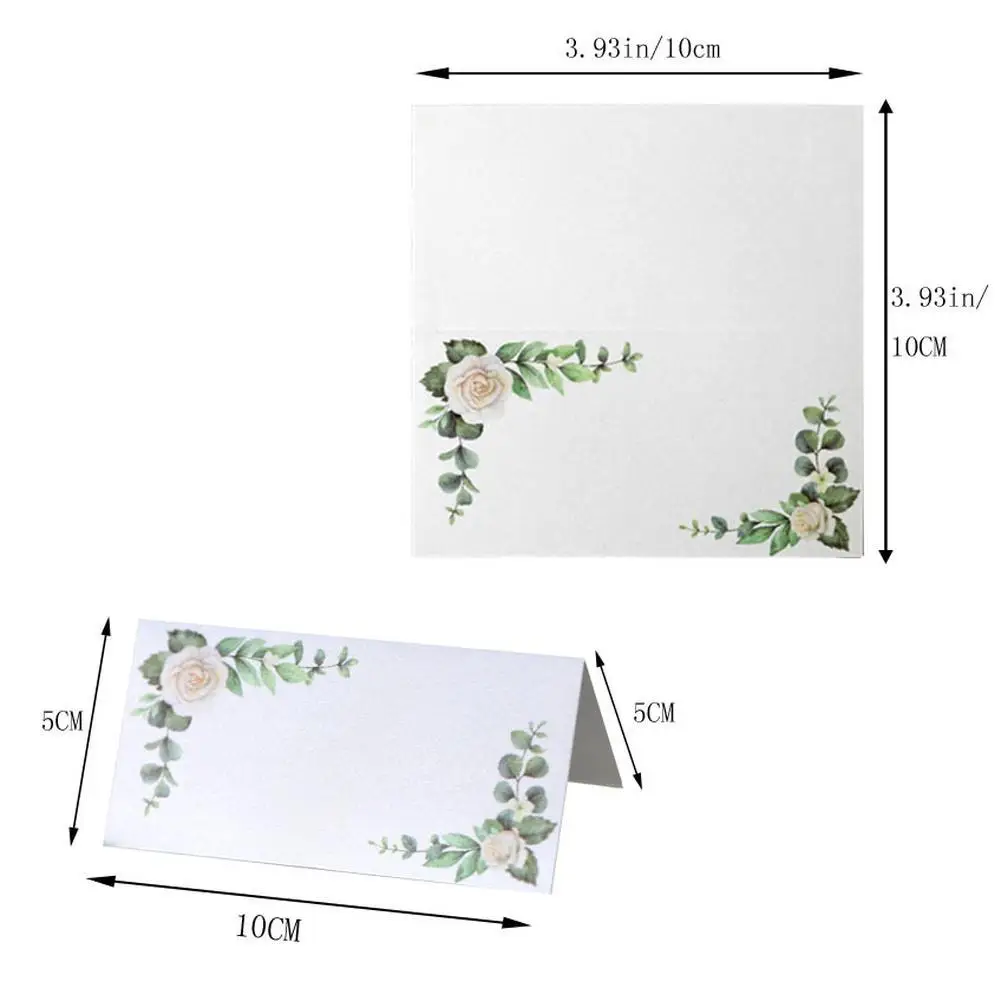 50pcs Floral Place Cards For Wedding, Rose Leaves Table Seating Cards, Easy Folding Name Place Cards For Celebration Wedding