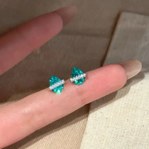 Boucles d'oreilles en argent 925 pour femmes, petites boucles d'oreilles en forme de goutte d'eau bleues et vertes, bijoux à la mode, cadeau