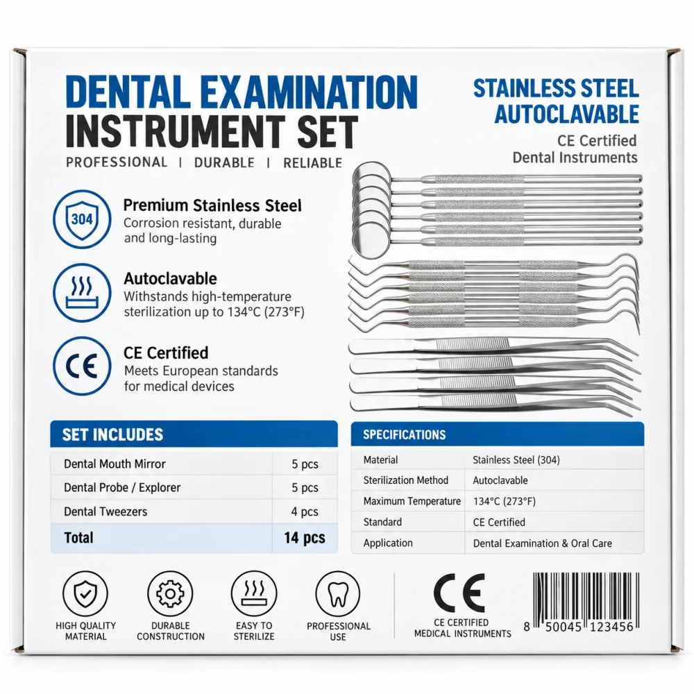 Dental Examination Kit Stainless Steel Dental Mirror Explorer Tweezers 30/60PCS Optional Autoclavable Oral Care Instruments