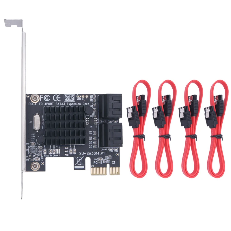 

PCI Express PCIE Sata Controller 4 Port 6G PCI-E to SATA3.0 Expansion Miner Adapter Card SSD IPFS Mining Controller Adapter Card