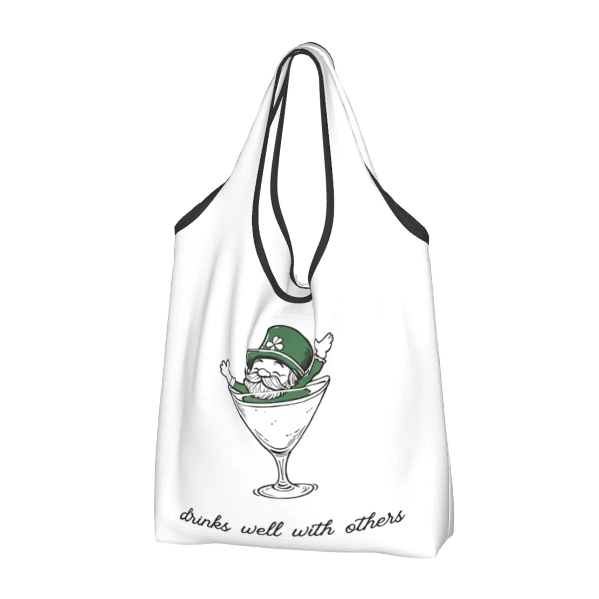 Large Reusable St Patrick's Day Grocery Bags Recycle Foldable Leprechaun Cocktail Shopping Eco-Friendly Bag Washable With Pouch