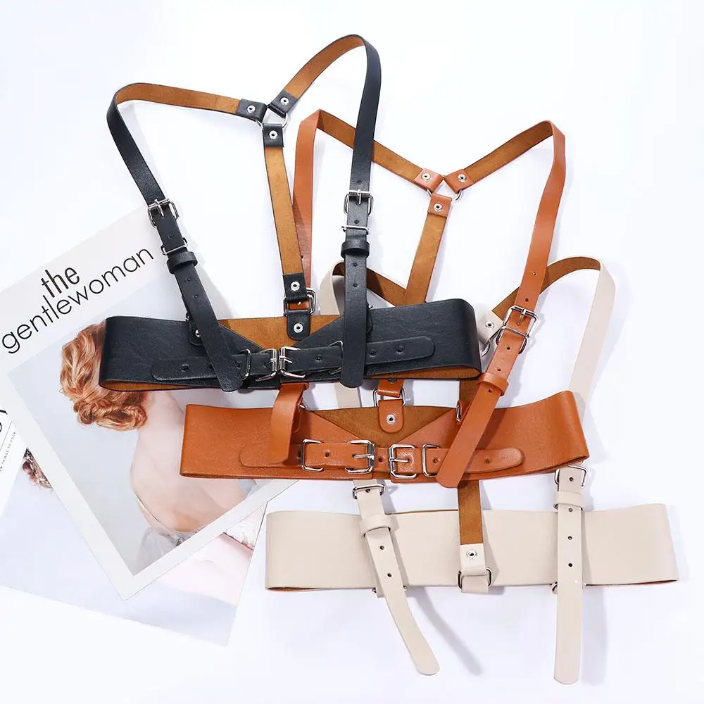 

High Waist Body Bondage Skirt Decorations Metal Buckle Suspender Belts Elastic Waist Strap PU Leather Cummerbund Wide Waistband
