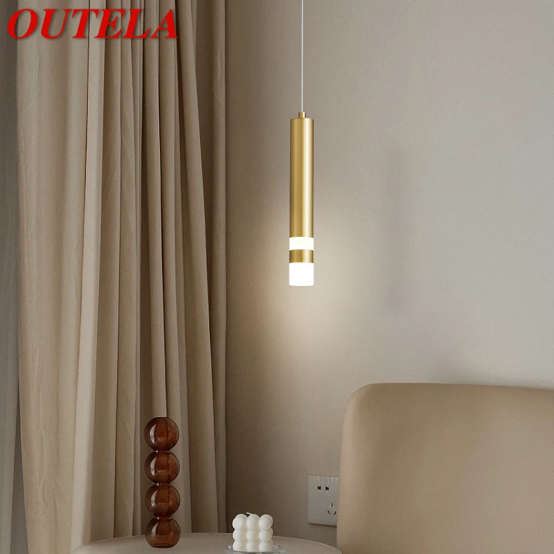 

OUTELA Contemporary Simply Brass LED Pendant Lamp Elegant Decorative Copper Ceiling Lights For Home Study Bedroom