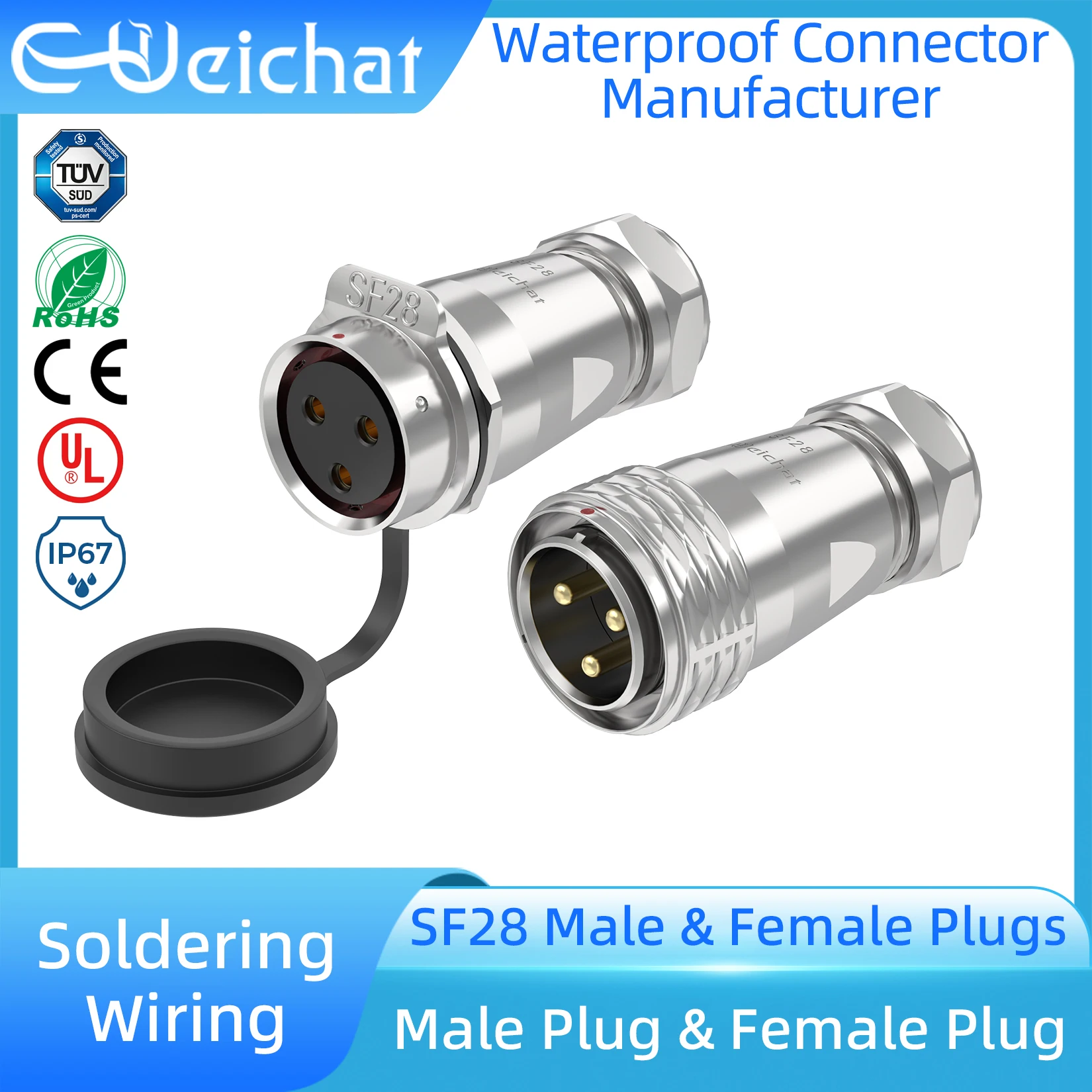 

E-WeiChat SF28 3 4 7 10 12 16 18 20 24 26 Pin Waterproof Panel Industrial Electrc Power Connector Female Plug Male Plug Charger