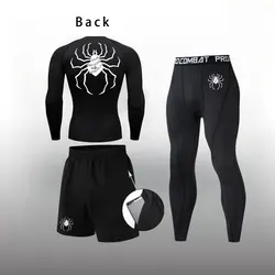 Anime Hunter X Hunter Compression Suits for Men 3 Pieces Gym Workout Y2K Spider Print Base Layer Undershirts Tops Pants Shorts