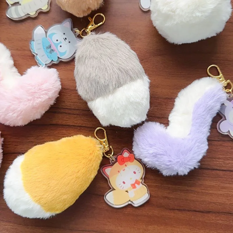 New Sanrio Hello Kitty Kuromi Cinnamoroll My Melody Keychain Cute Cartoon Cosplay Anime Plush Tail Bag Pendant Toy Kid Girl Gift