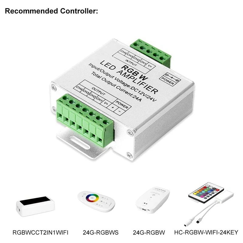 2 Pcs RGB/RGBW 5050 LED Strip Amplifier Controller Work With 4Pin/5Pin DC12V/DC24V 5050SMD LED Strip