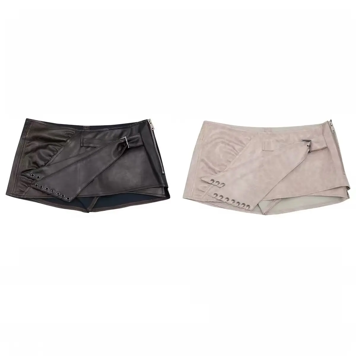 Goth Punk Hottie Sexy Irregular Pu Leather Skirt Slim Skort Shorts Skirt for Women
