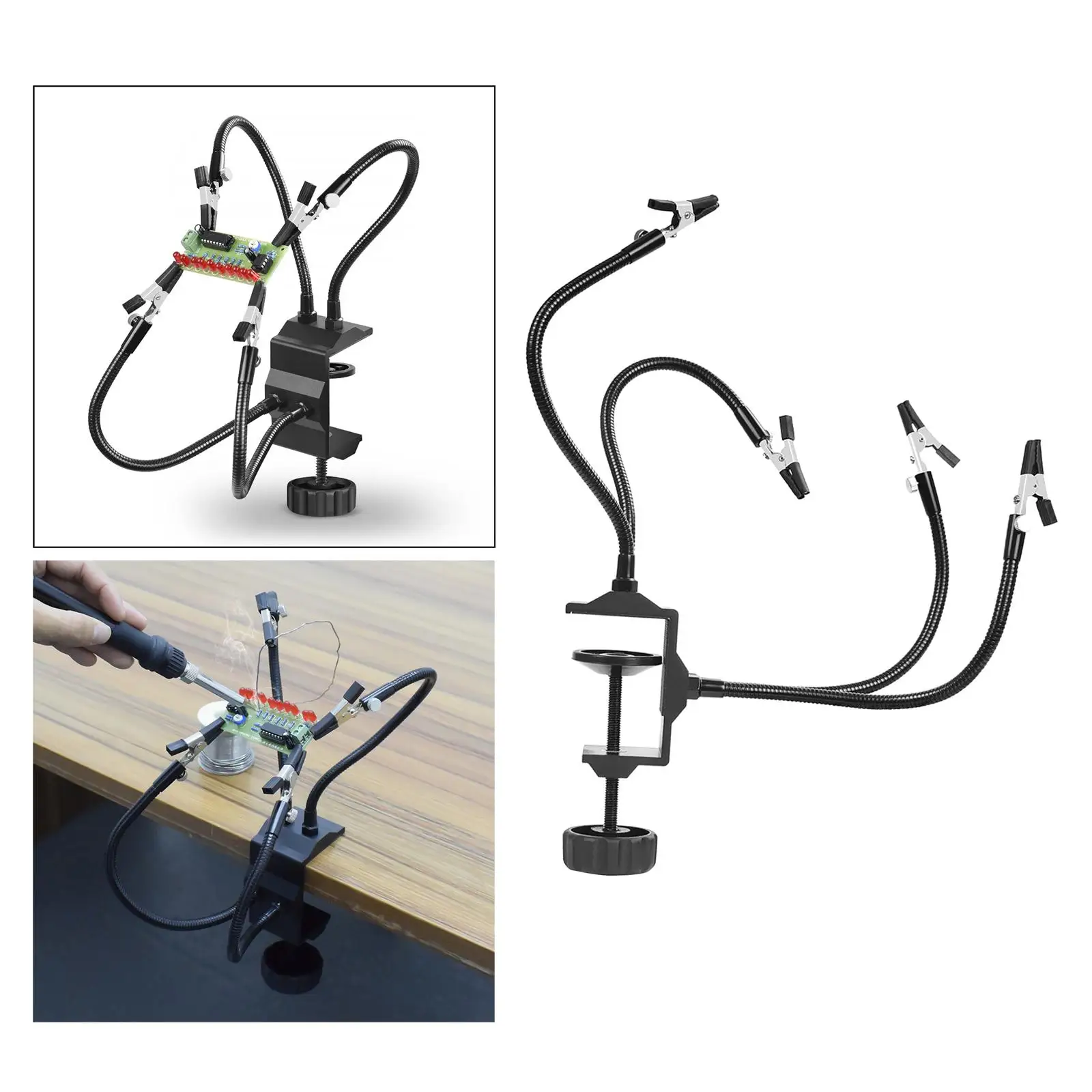 Soldering Third Hand, Desk Base Clip Adjustable PCB Holder Helping Hands for Repairing, Jewelry, Assembly, Craft Helping Tool