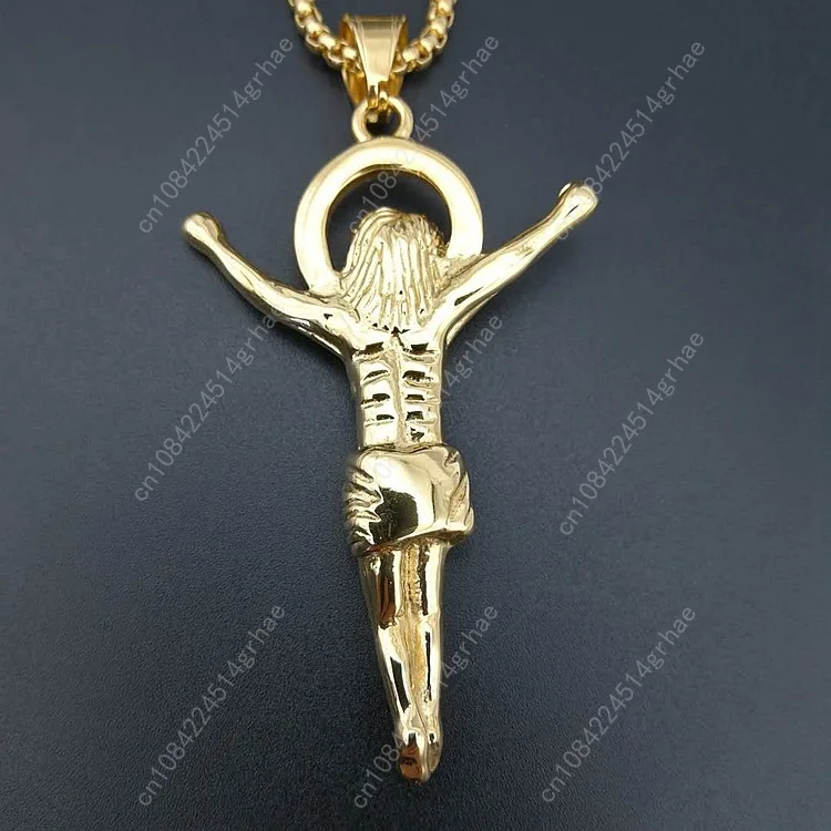 Grande collana in acciaio inossidabile 316L catena color oro gioielli cristiani Gesù crocifisso collana con ciondolo croce da uomo per uomo