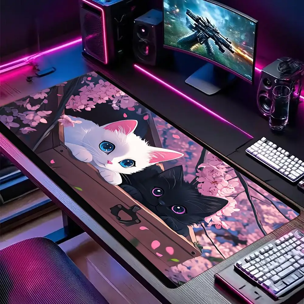 

Коврик для мыши с милым котиком, большой, для компьютера, офиса, игр, XXL, резиновый, противоскользящий, для игровой клавиатуры и мыши, длинный настольный коврик