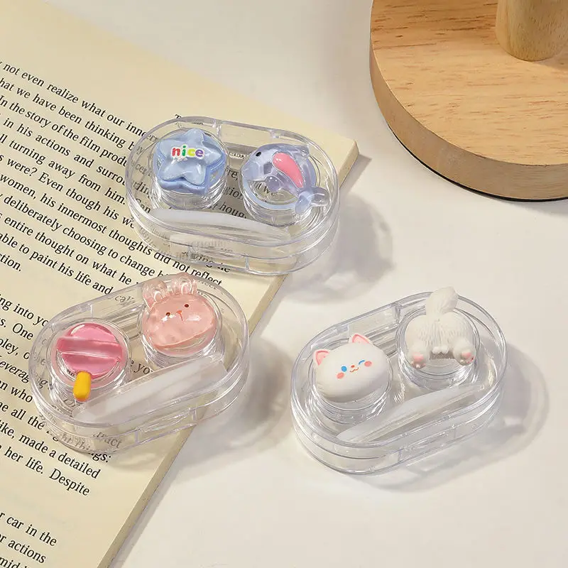 1pcs Cosmetic Contact Lens Box Cute Animal Box Clip Pliers Portable Contact Lens Case Women Girls Travel Lens Case Fast Shipping