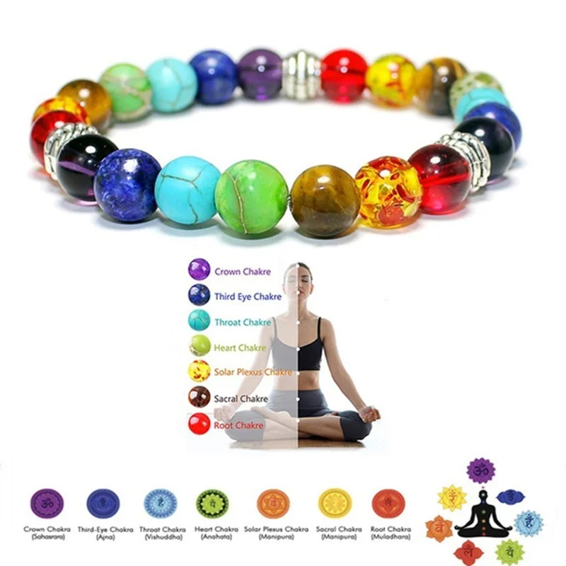 Classic 7 Chakra Beads Bracelet Natural Stone Agates Bracelets Jewelry For Men Women Balance Yoga Meditation Gift