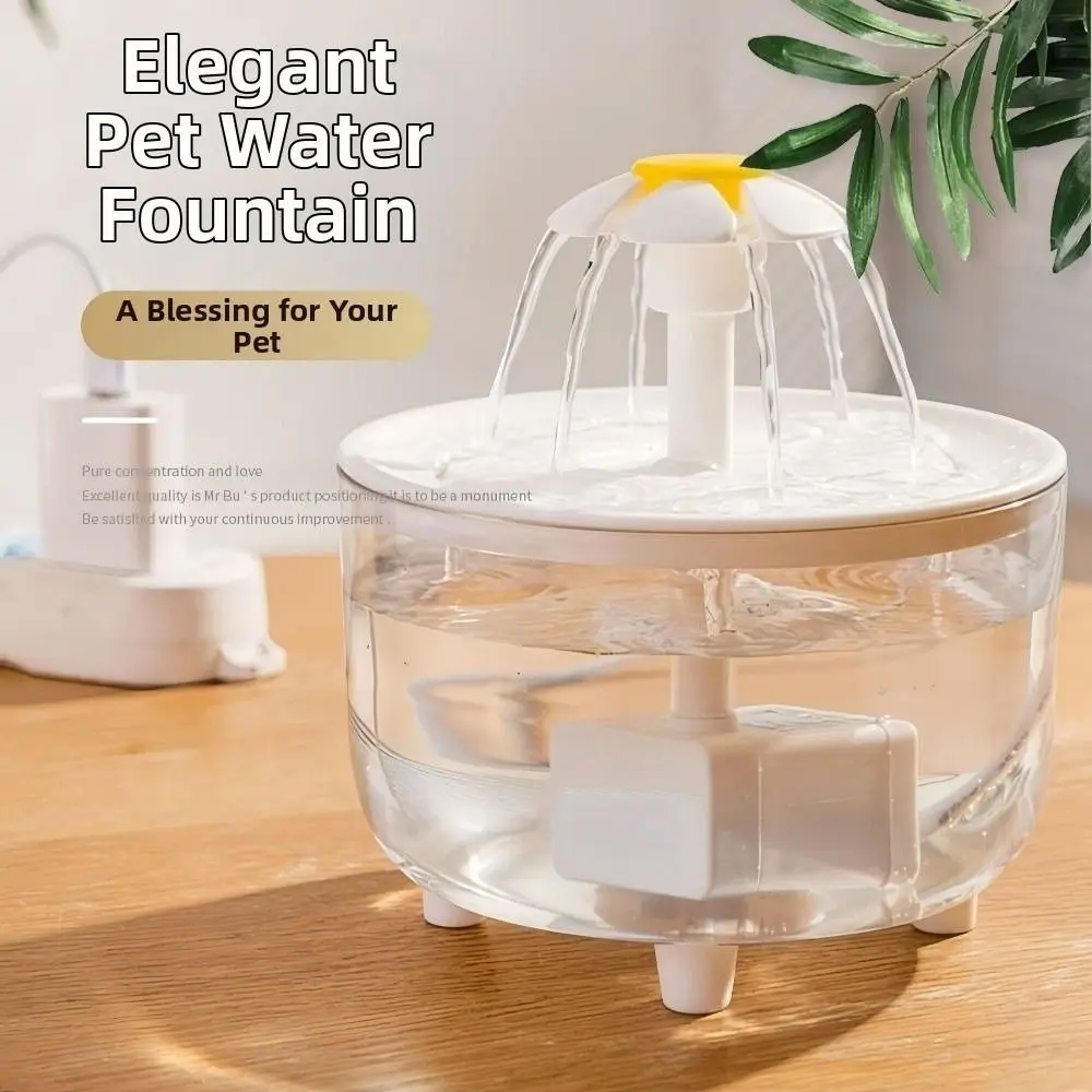 

Electric Automatic Cat Water Fountain Transparent Flower Nozzle Cat Water Dispenser Water Filter Mute Operation
