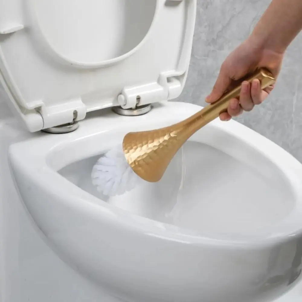 High Quality Golden High-end Cleaning Brush Long Handle Non-Scratch Toilet Brush with Base Holder Household Bathroom Brush
