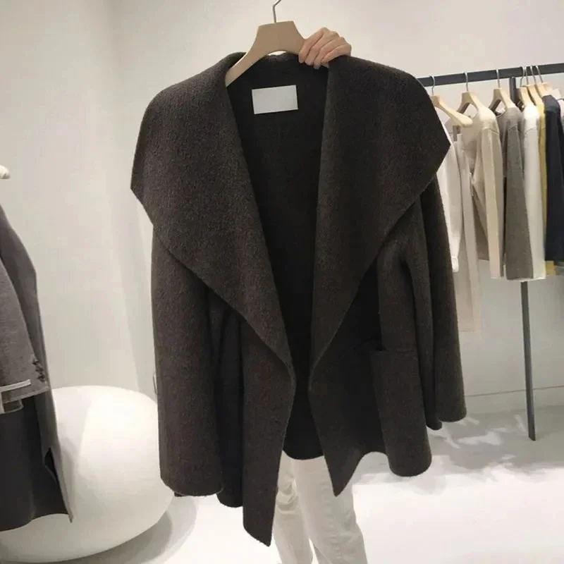 Oversize 145kg Design Lapel Wool Blends Coat Thick Luxury Unlined Woolen Cardigan Women Korean Fashion Loose Fall Winter Jackets