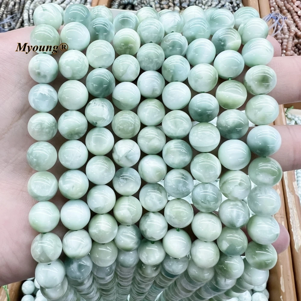 

3Strands 15.5Inchs Natural Green Angelite Stone Round Loose Beads For DIY Bracelet Necklace Jewelry Making MY230708